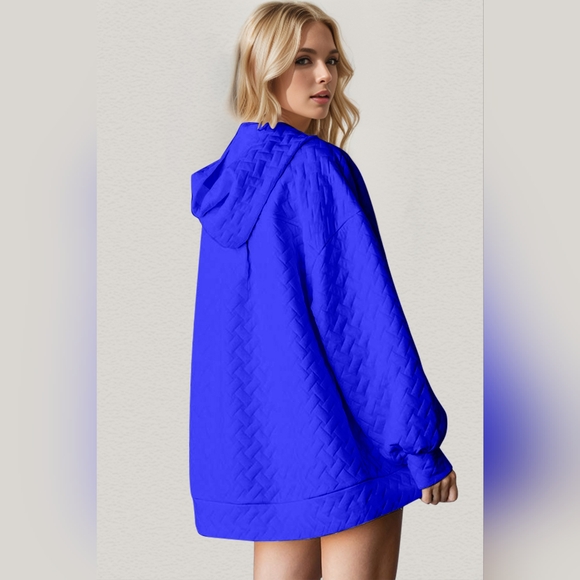 Double Take Full Size Texture Drop Shoulder Long Sleeve Hoodie - Picture 2 of 4